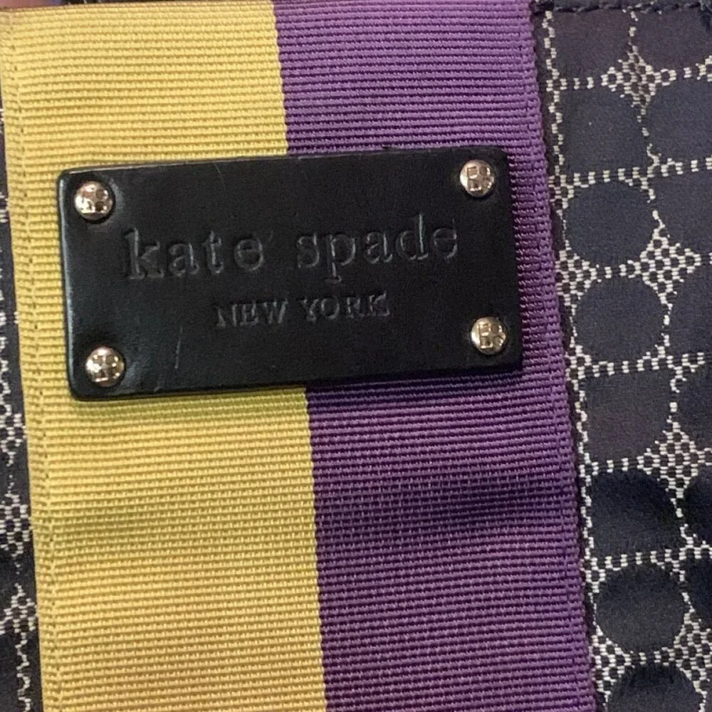 Vintage Y2K Kate Spade Black Canvas/black Leather Shoulder Bag Purple Yellow